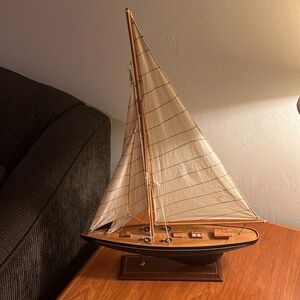 Large Vintage Wooden Sailboat Model - Nautical Coastal Decor